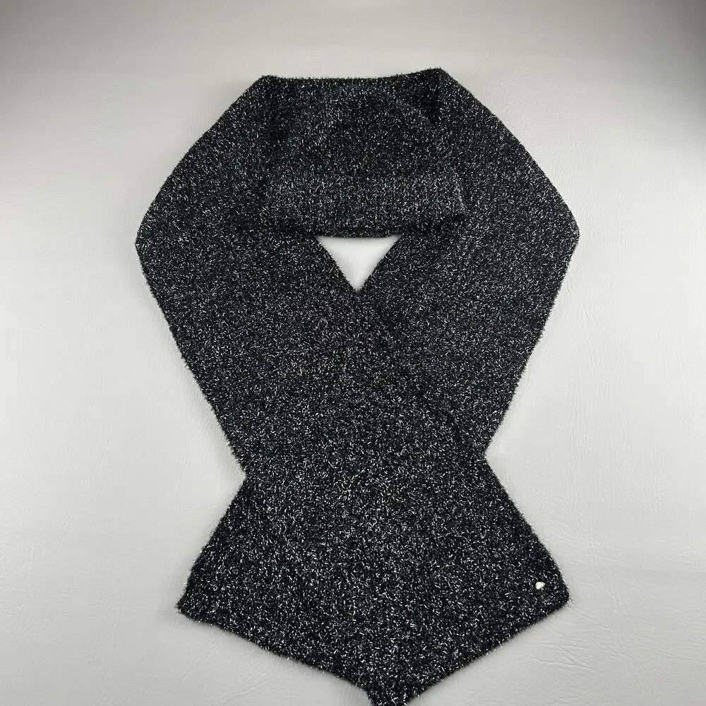 Kate Spade New York Black Metallic Knit Scarf and hat Women’s Soft Winter